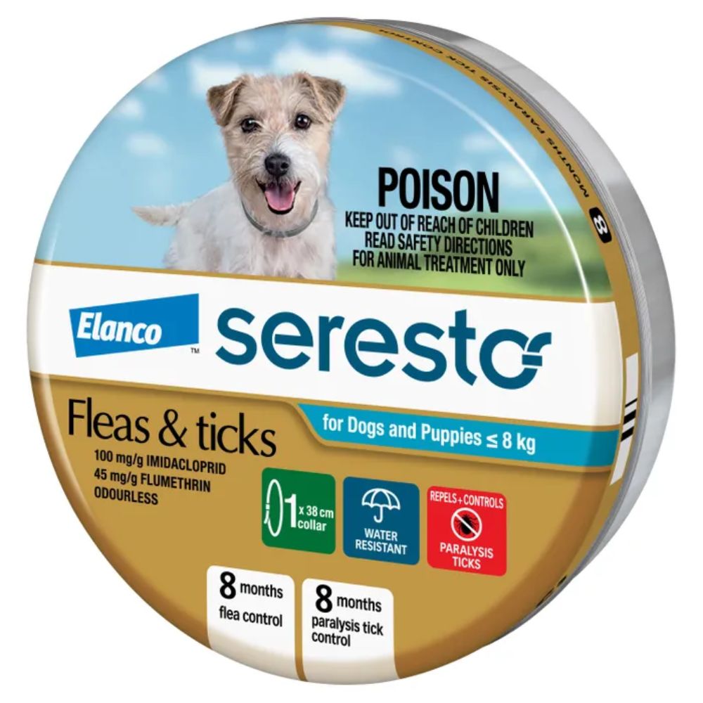 Seresto Flea and Tick Collar for Dogs and Puppies up to 8kg.