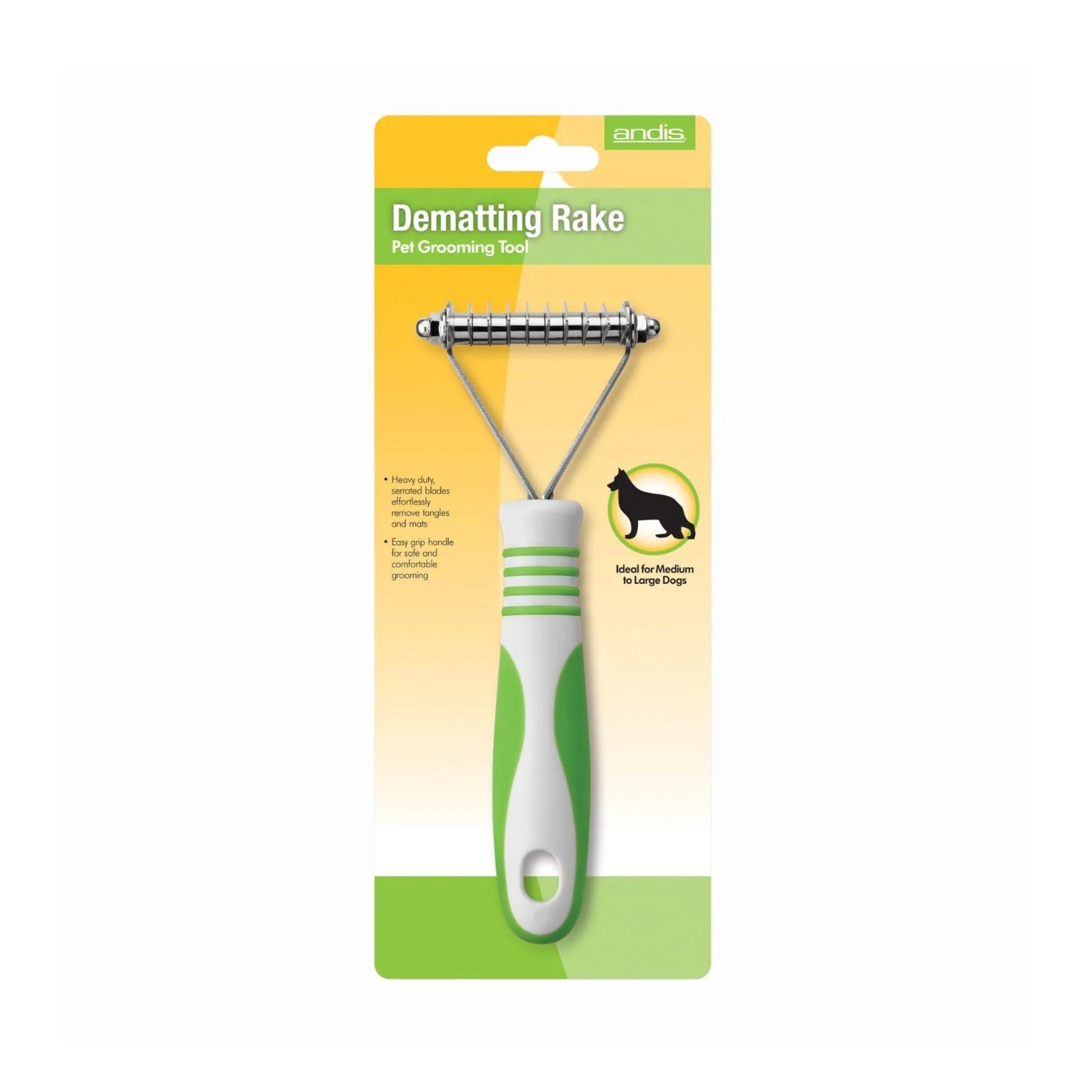 Andis Dematting Rake packaged, showcasing the product details
