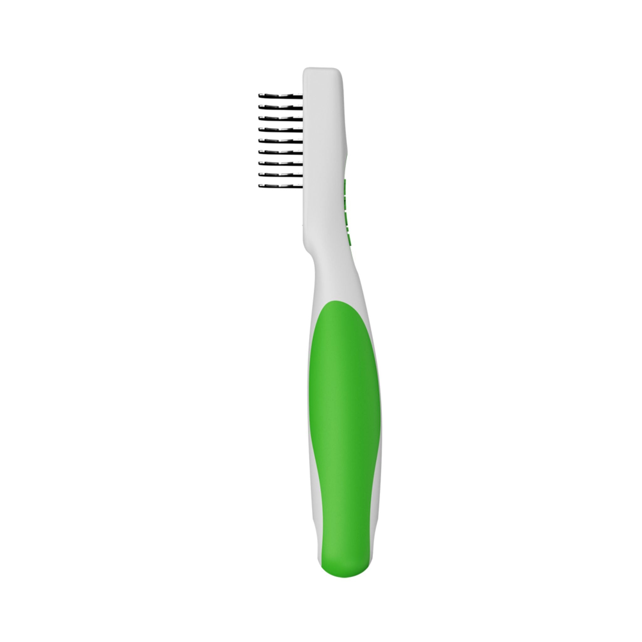 Side view of the Andis Dematting Tool showing the slim profile, steel blades and handle.