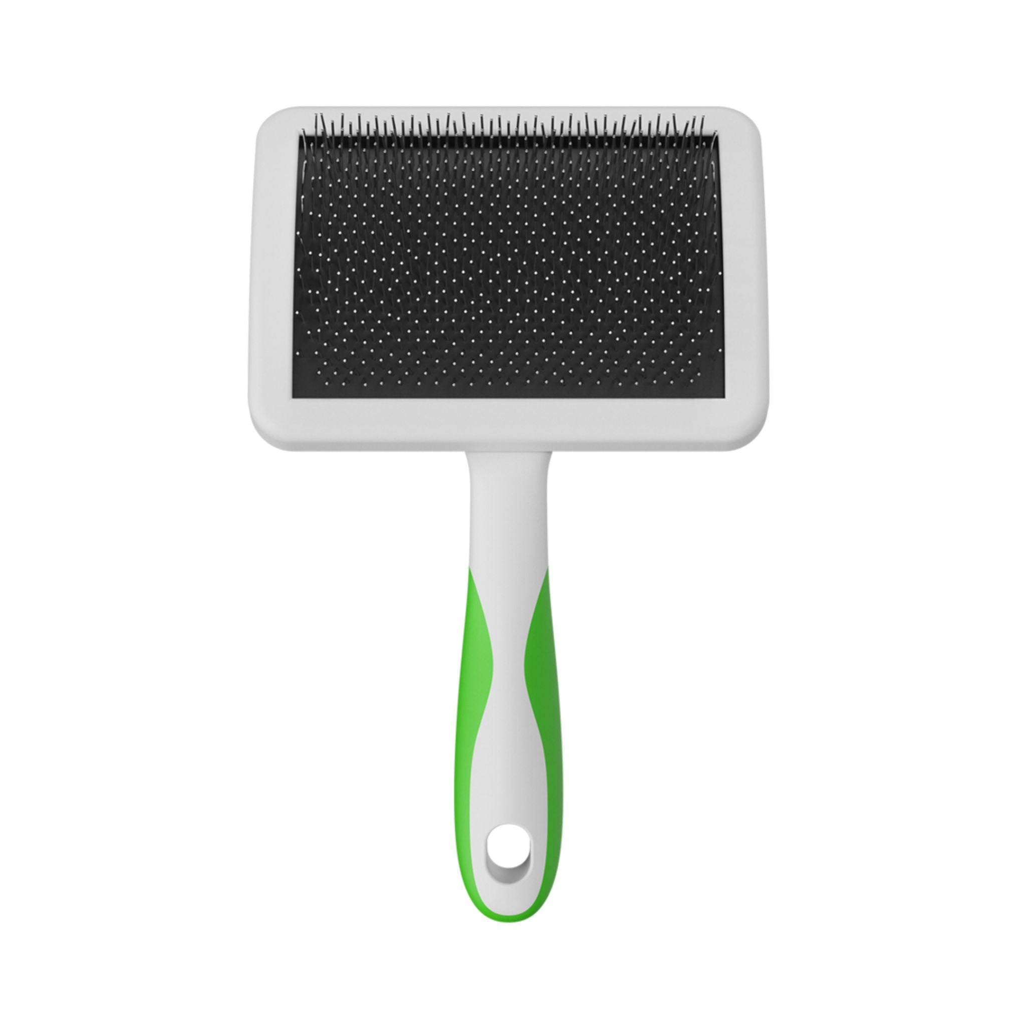 Overhead view of the Andis Large Firm Slicker Brush, showing the bristle layout and handle positioning for easy grooming.