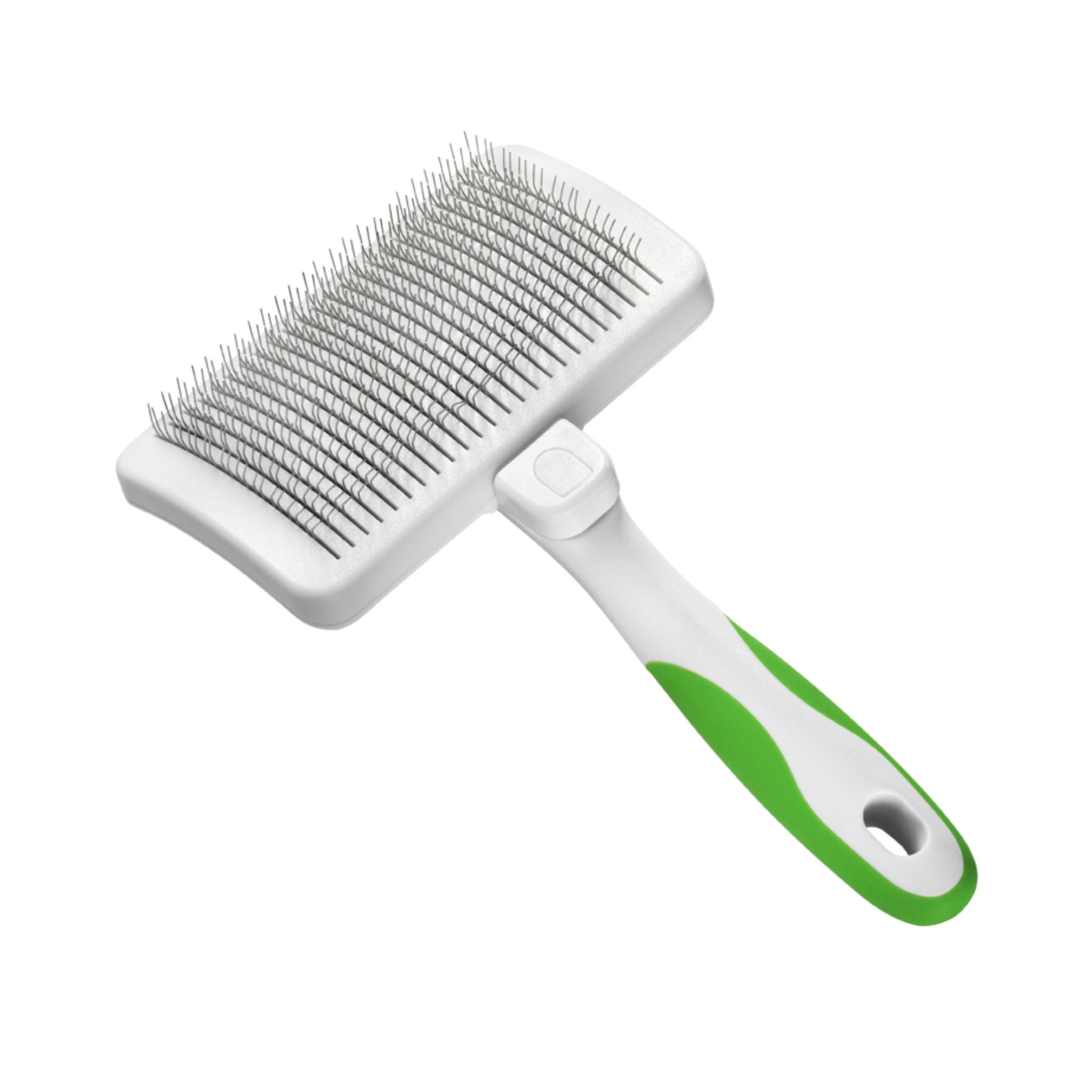 An angled view of the Andis Self-Cleaning Slicker Brush, highlighting the bristle design.
