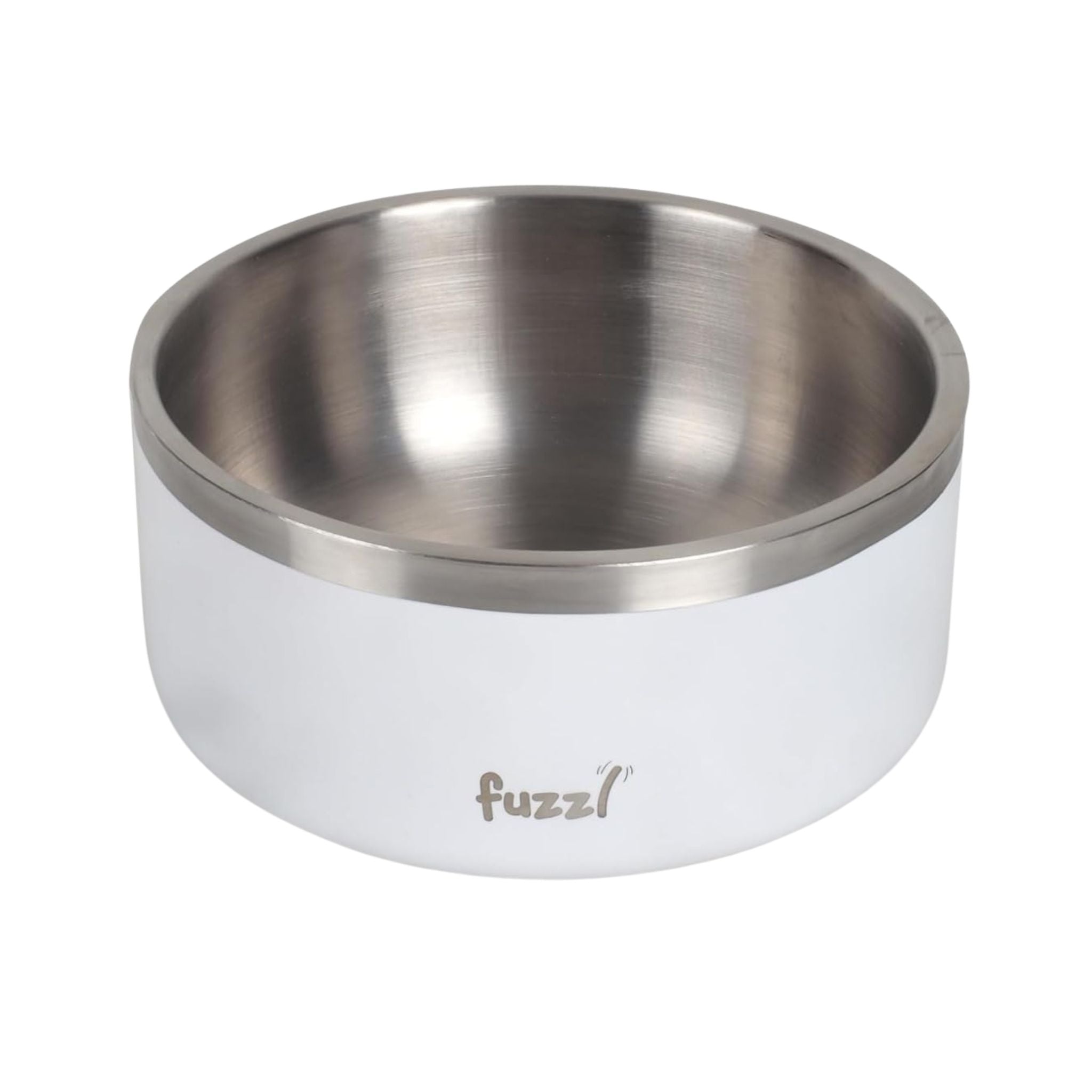 Top view of the Fuzzl Titan Thermal Dog Bowl, showing a wide 20cm opening in Matt White.
