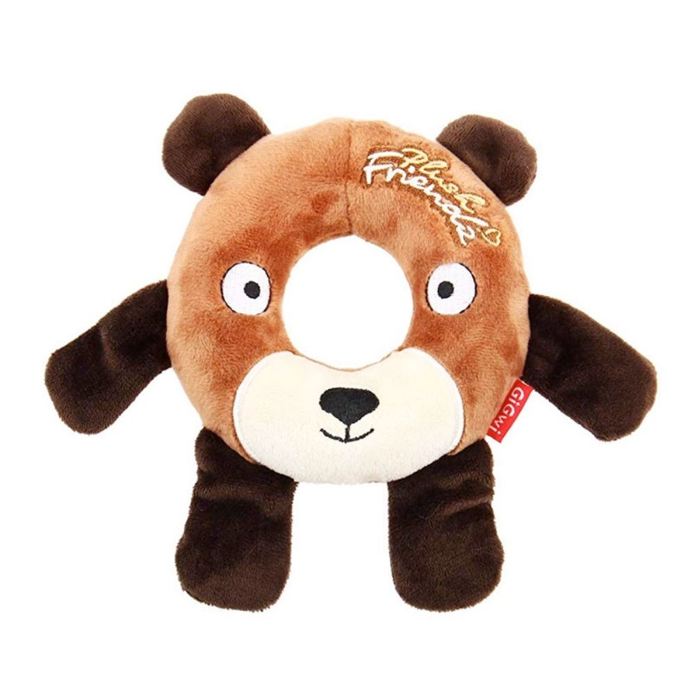 GIGWI Plush Friendz Rubber Ring Bear Dog Toy