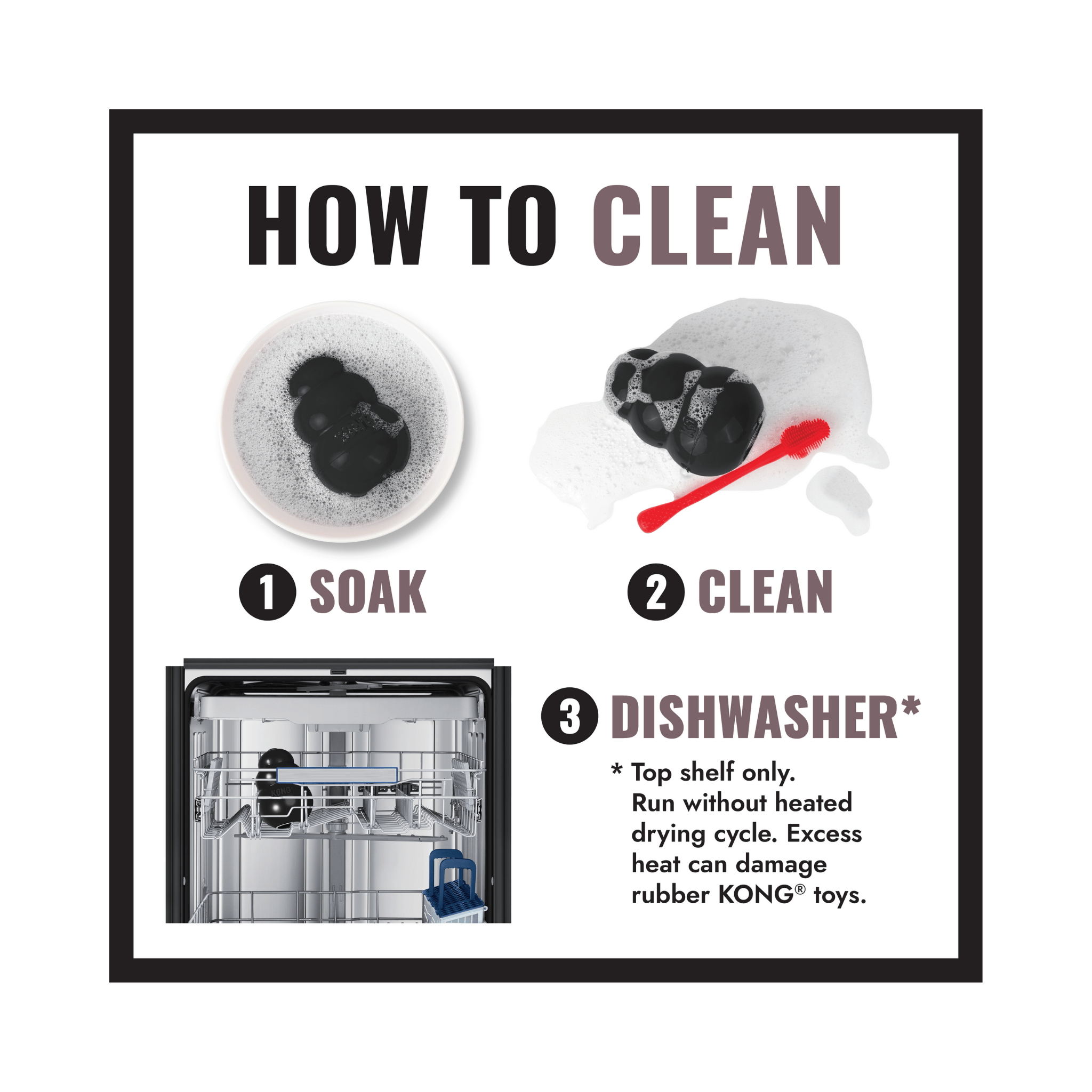 Instructions on how to clean KONG Extreme toys with images and text.