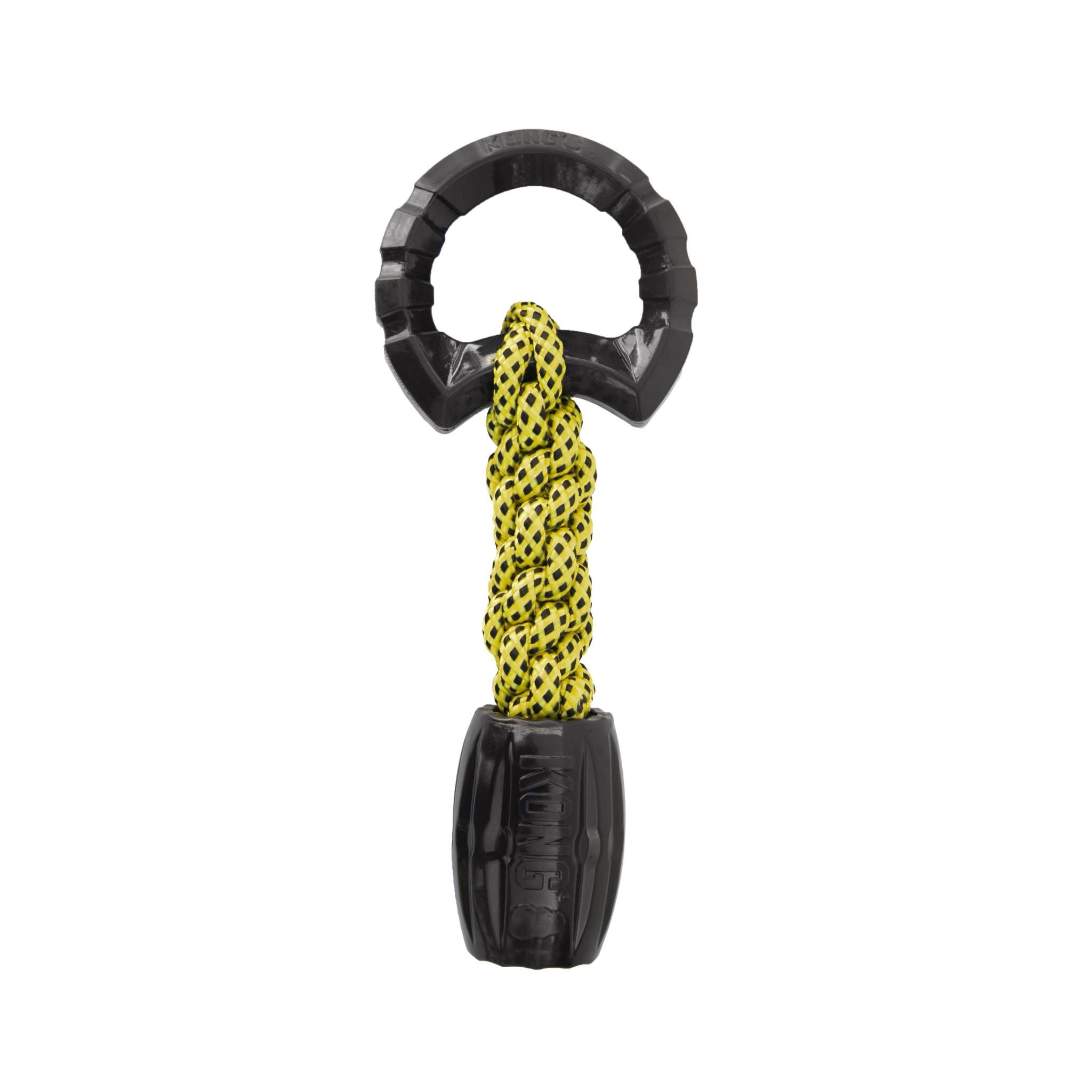 KONG Jaxx Braided Tug Dog Toy - featuring durable black rubber attached to yellow rope