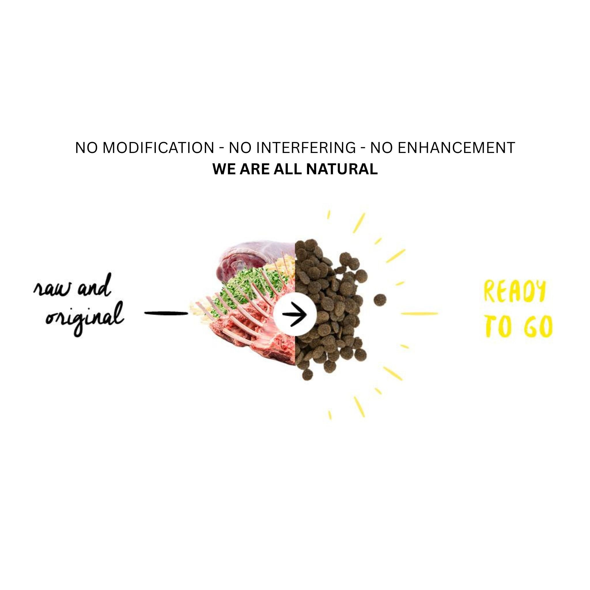 Meals for Mutts natural dog food graphic with text no modification, no interfering, no enhancement, featuring half raw ingredients and half kibble
