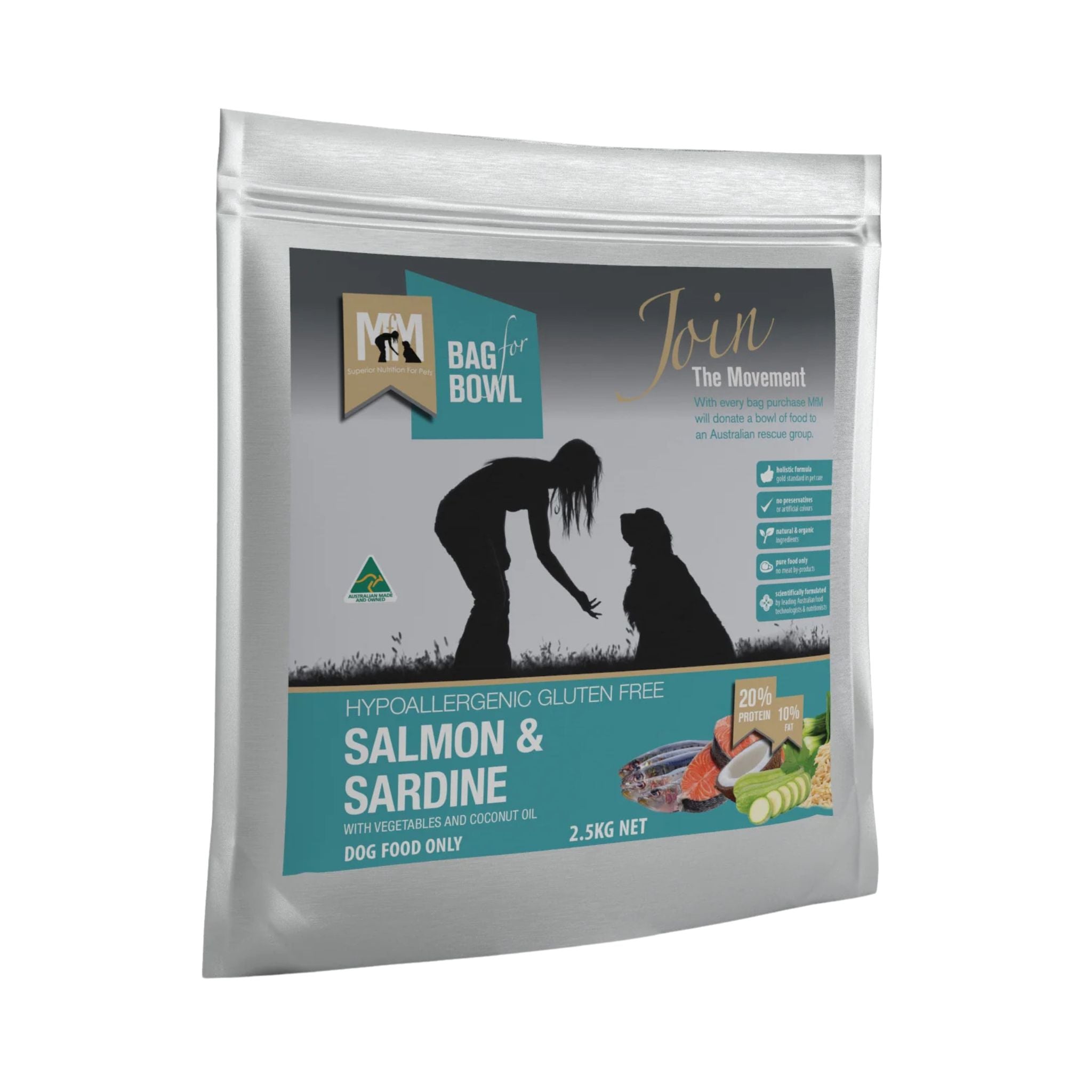Meals for Mutts Salmon & Sardine – Gluten Free Dry Dog Food 2.5kg bag front