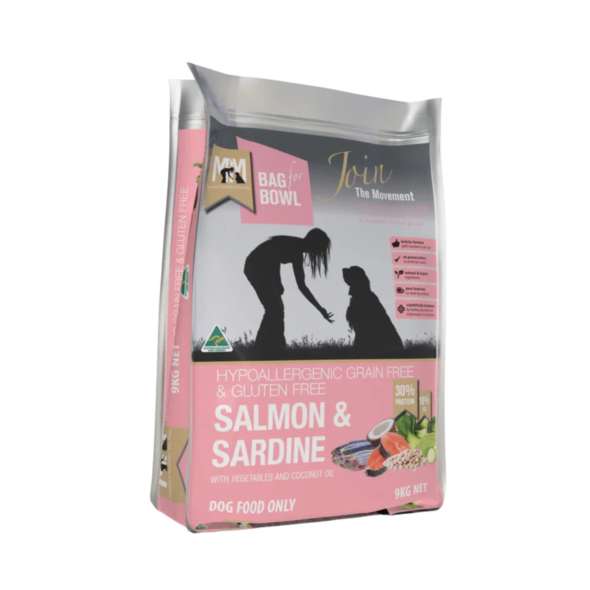 Meals for Mutts Salmon & Sardine Grain-Free Dog Food 9kg bag – high-protein canine food for sensitive stomachs