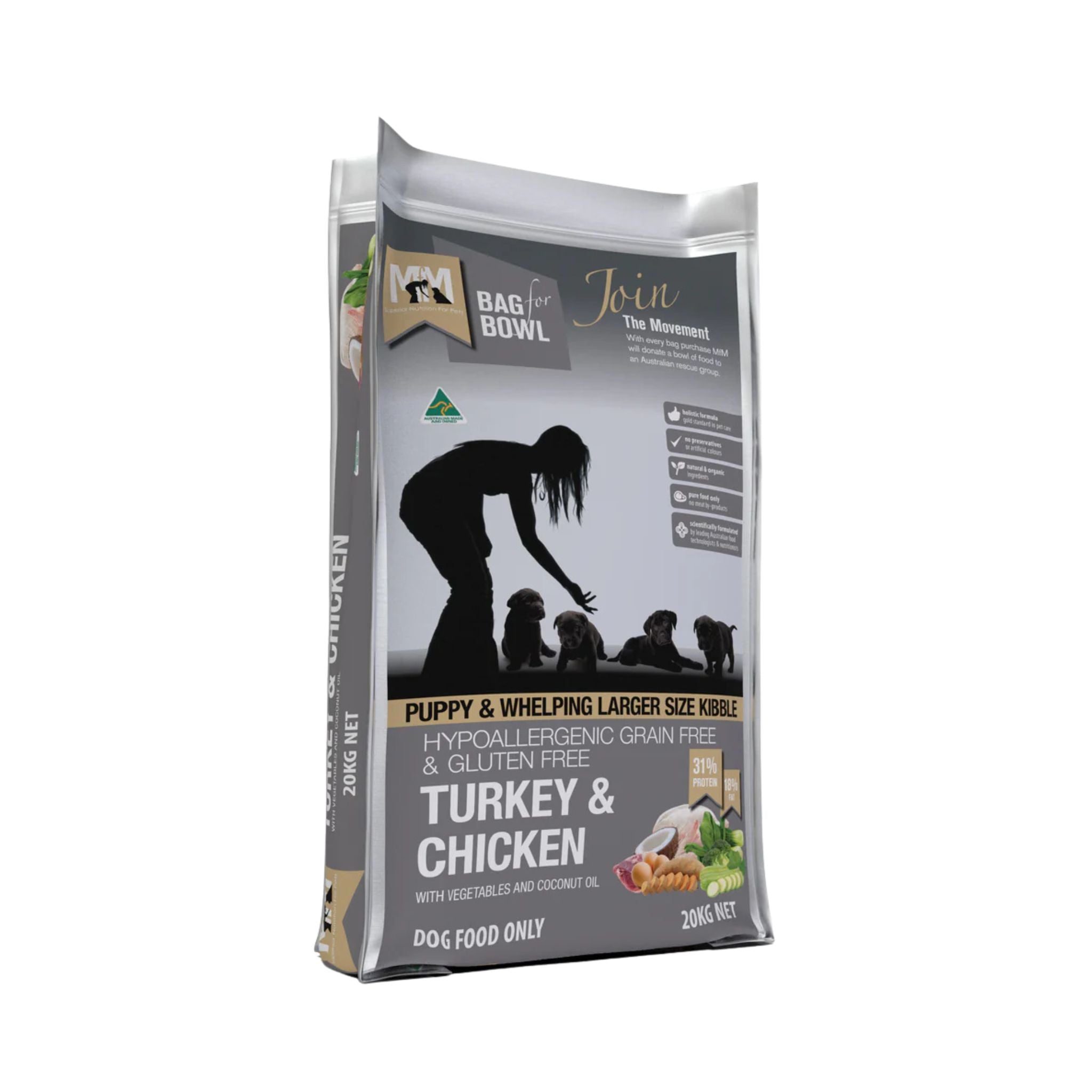 Meals for Mutts Turkey & Chicken Puppy Food 20kg bag - bulk pack of premium hypoallergenic dry dog food