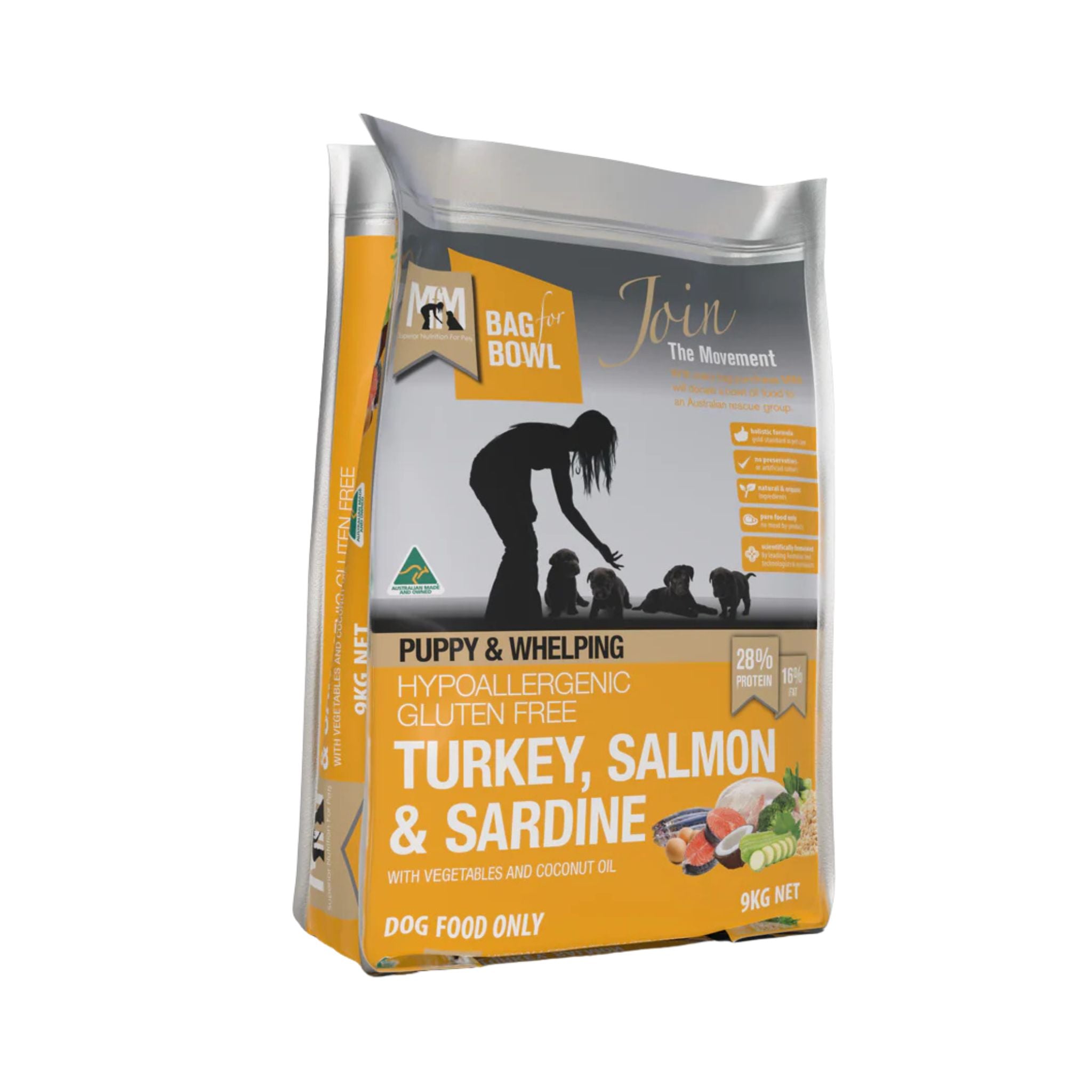 Meals for Mutts Turkey, Salmon & Sardine Puppy Food 9kg bag – high-protein dry recipe for puppies with sensitive stomachs
