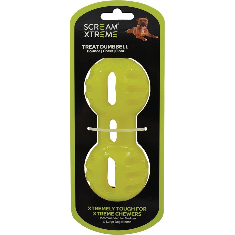 Interactive Toy for Dogs - Scream Xtreme Treat Dumbbell in Loud Green