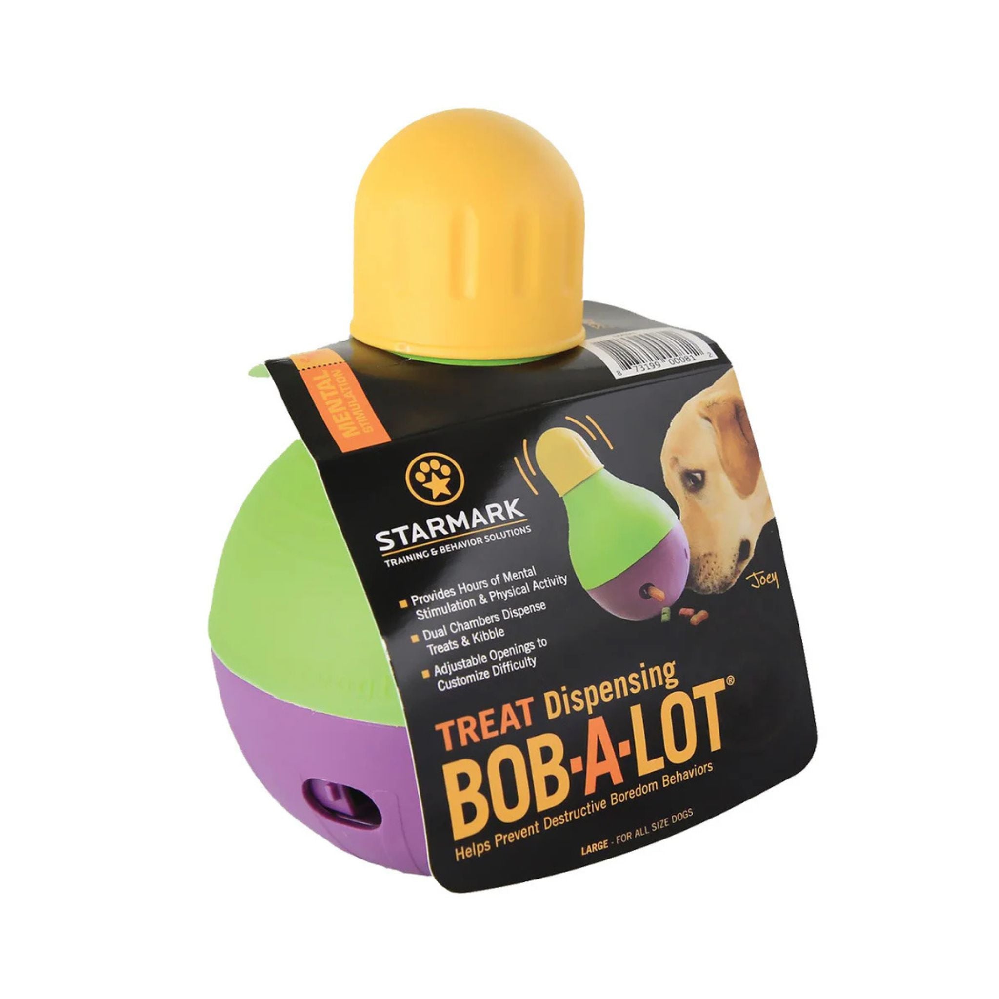 Starmark Bob-A-Lot Interactive Dog Treat Dispenser in branded packaging.