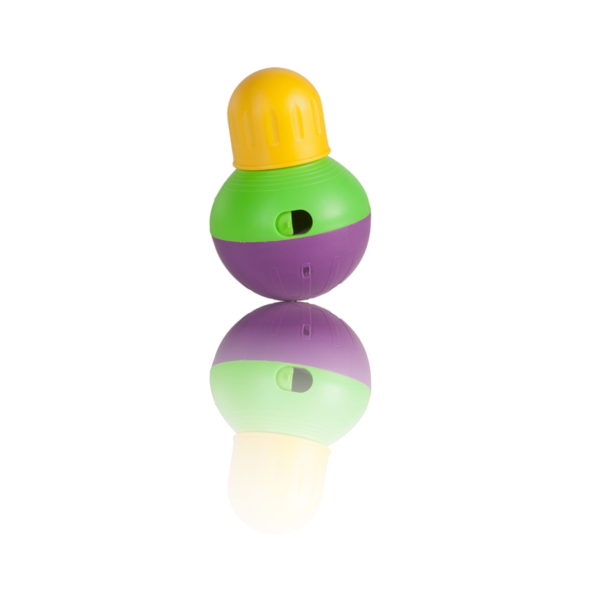 Reflective view of a large Starmark Bob-A-Lot Interactive Treat Dispenser for dogs.