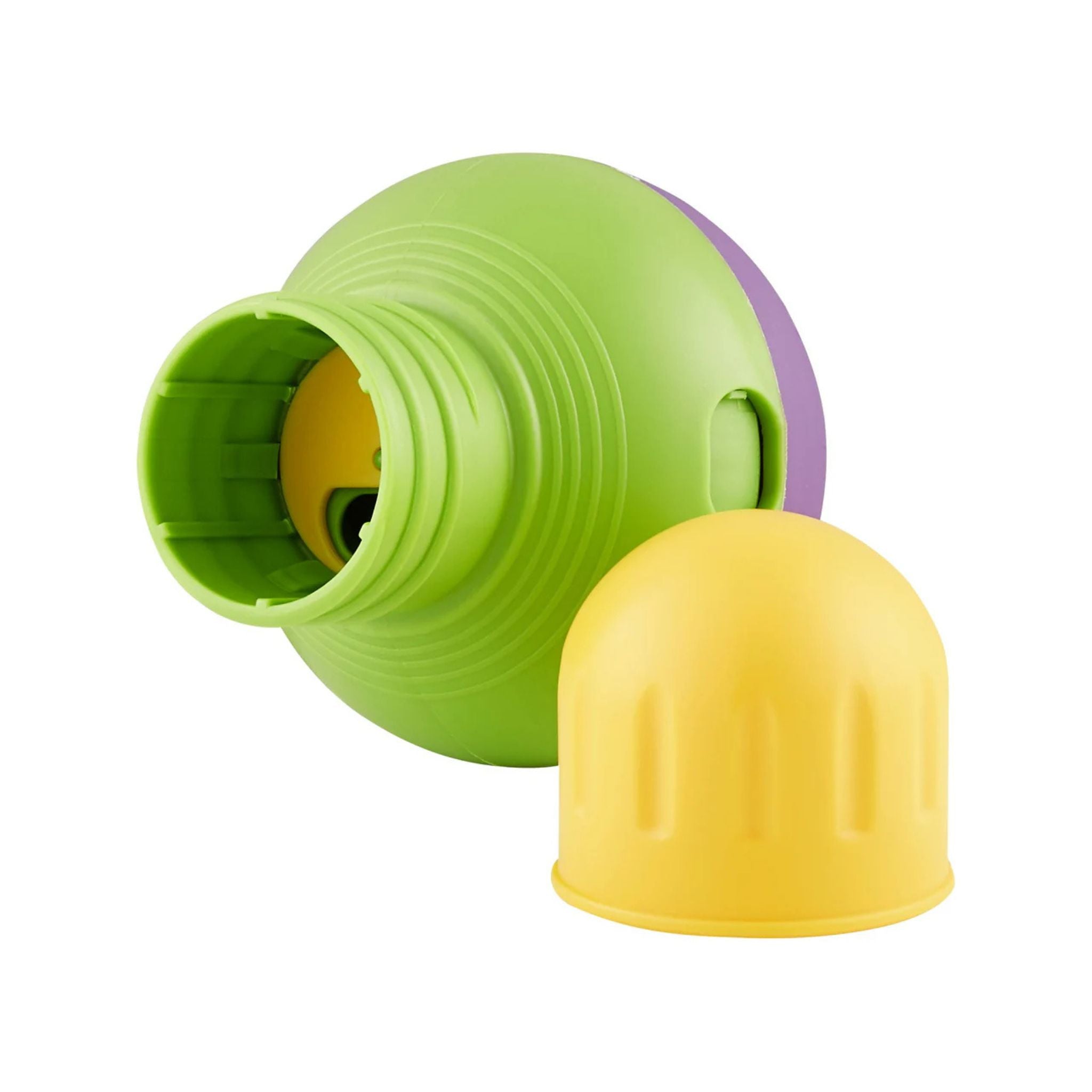 Side view of the Starmark Bob-A-Lot Large Treat Dispenser showcasing the adjustable chamber design.