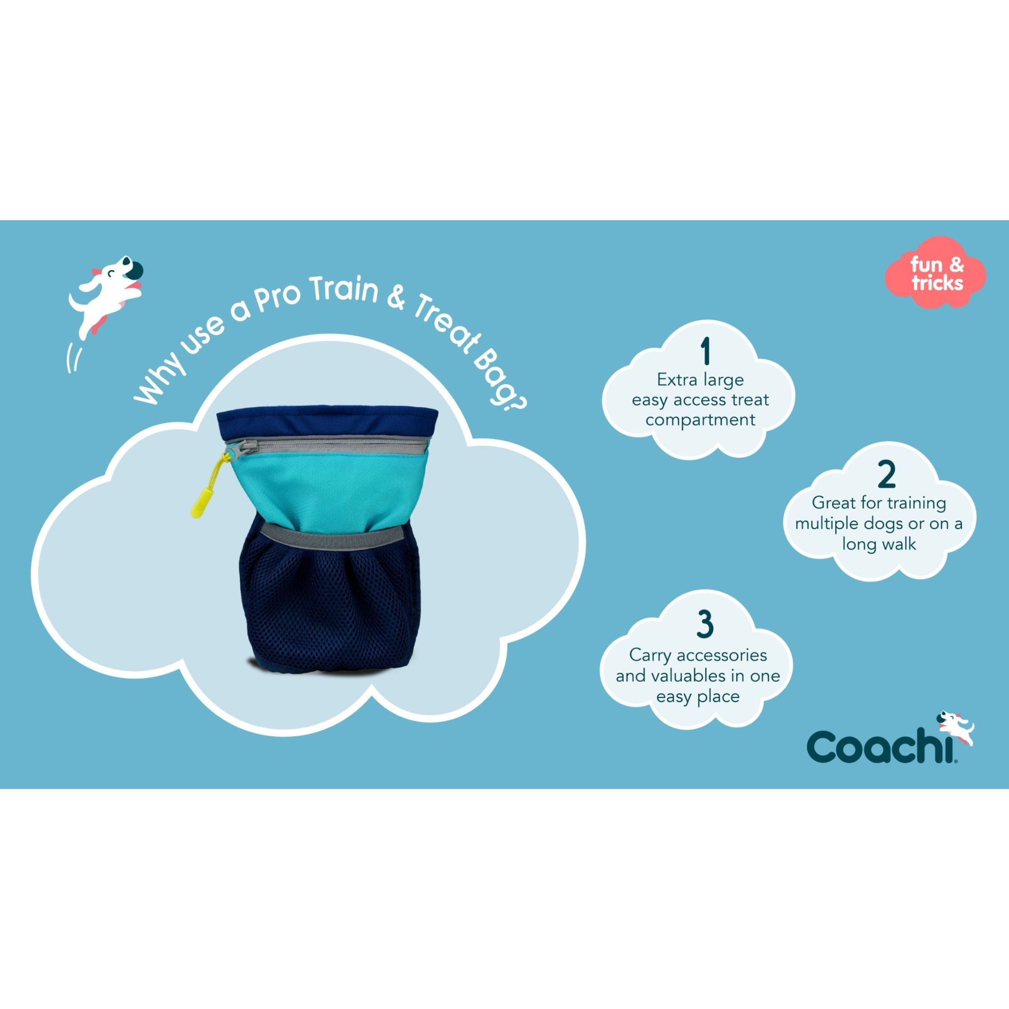 Graphic – Why use a Pro Train & Treat Bag with multi-dog training benefits.