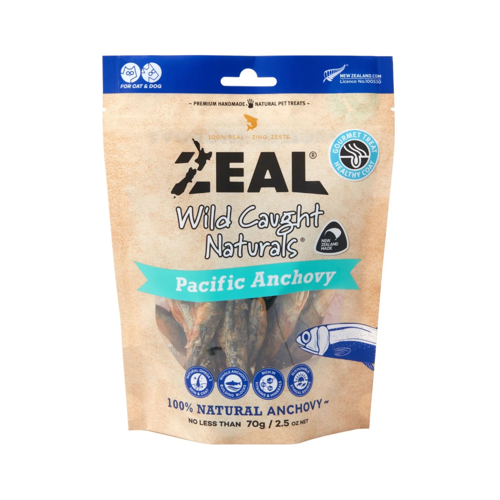 A Pack of Zeal Wild Caught Natural Pacific Anchovy Treats for Dogs & Cats