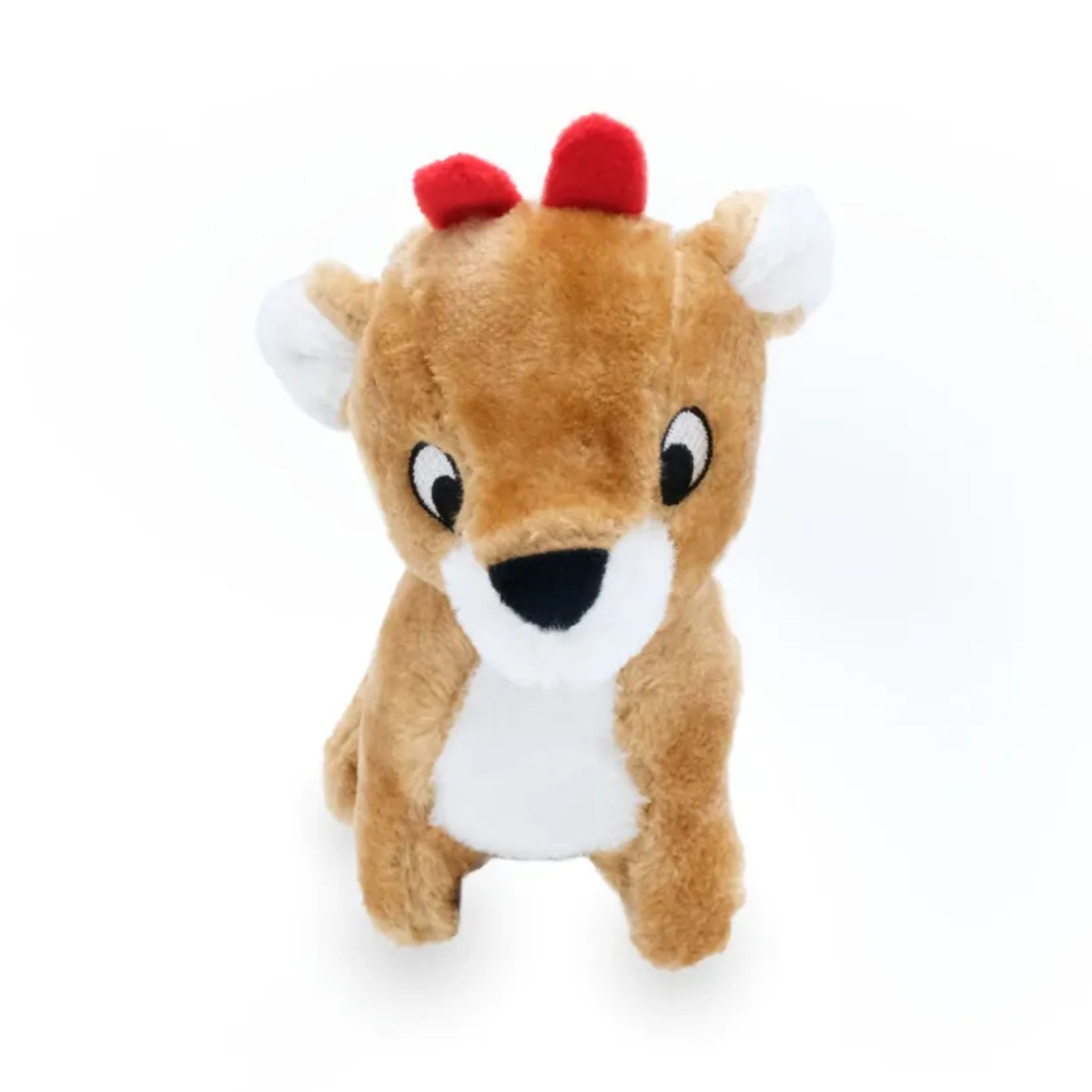 Front view of the ZippyPaws Holiday Reindeer Dog Toy featuring its soft plush material and holiday-themed design.