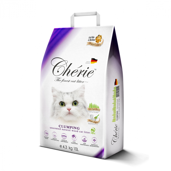 Cherie Clumping Unscented Natural Wood Cat Litter 10L