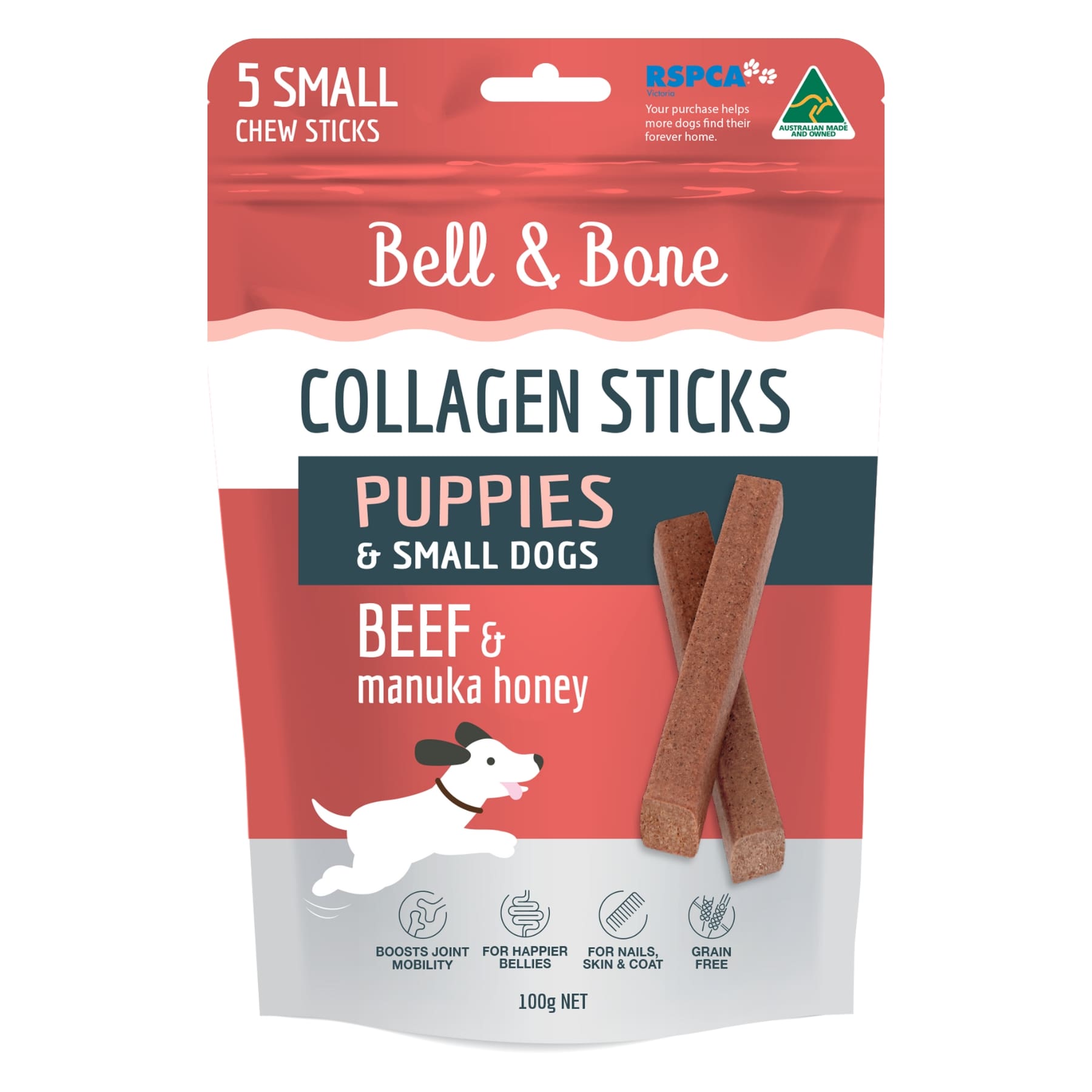 Bell & Bone Collagen Sticks for Puppies & Small Dogs - Beef & Manuka Honey 100g