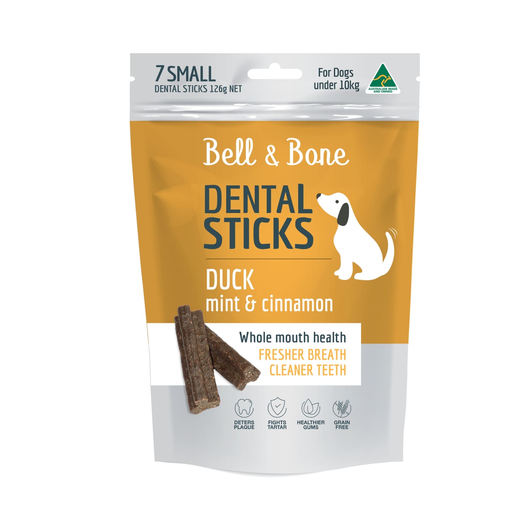 Bell & Bone Dental Sticks Duck, Mint & Cinnamon - Small. Australian Made Dental Treats for Dogs.
