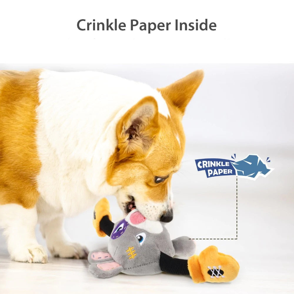 GIGWI Rock Zoo Rabbit King Boxer Plush Dog Toy with Crinkle Sounds