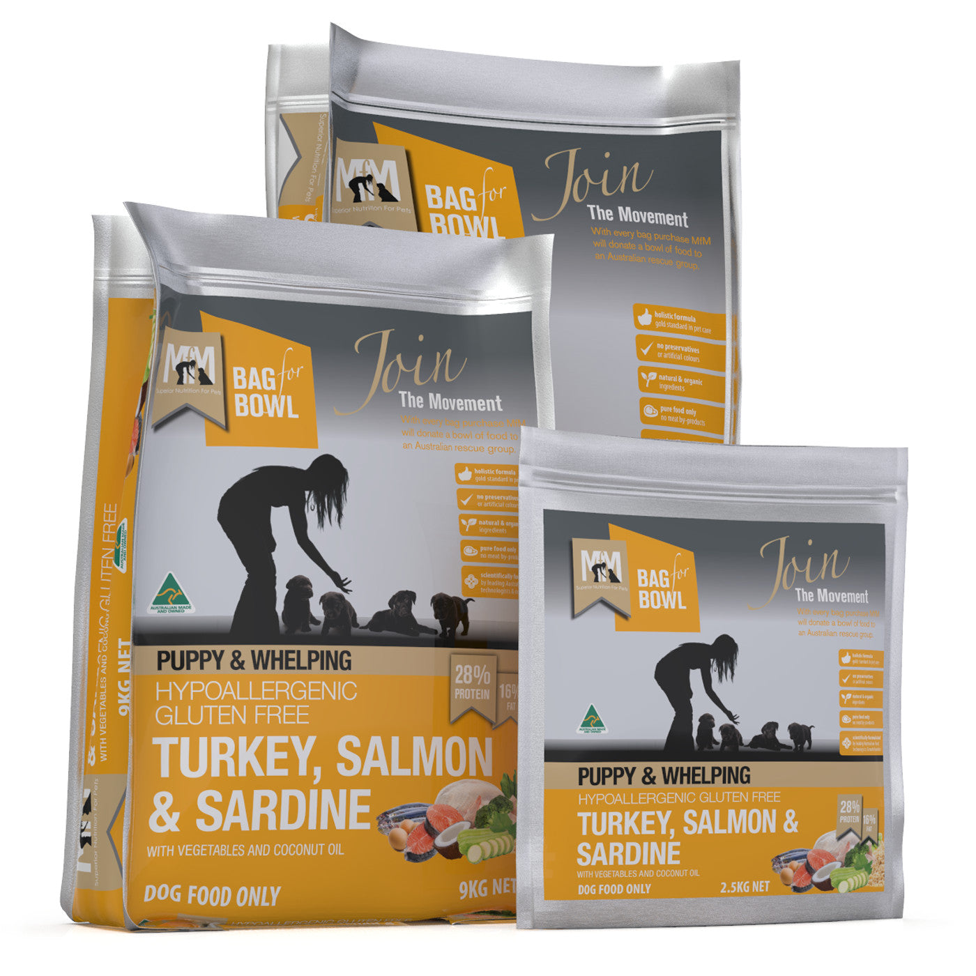 Meals for Mutts Turkey, Salmon & Sardine Puppy Food - 2.5kg, 9kg and 20kg.