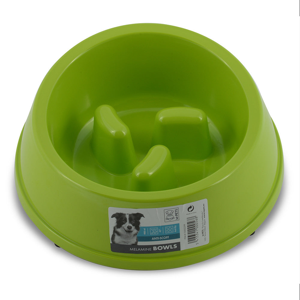 M-PETS Melamine High Back Slow Feeding Dog Bowl - Green