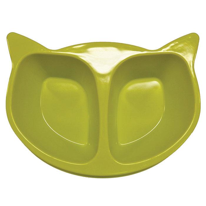 Scream Cat Face Double Bowl - Loud Green