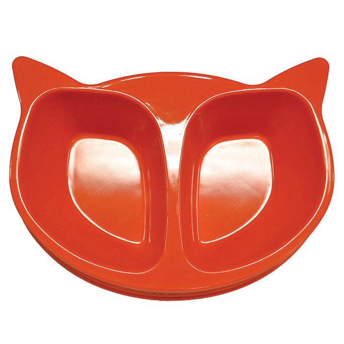 Scream Cat Face Double Bowl - Loud Orange