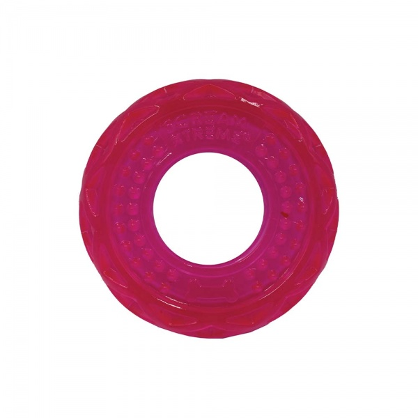 Scream Xtreme Treat Tyre Loud Pink Durable Dog Toy.