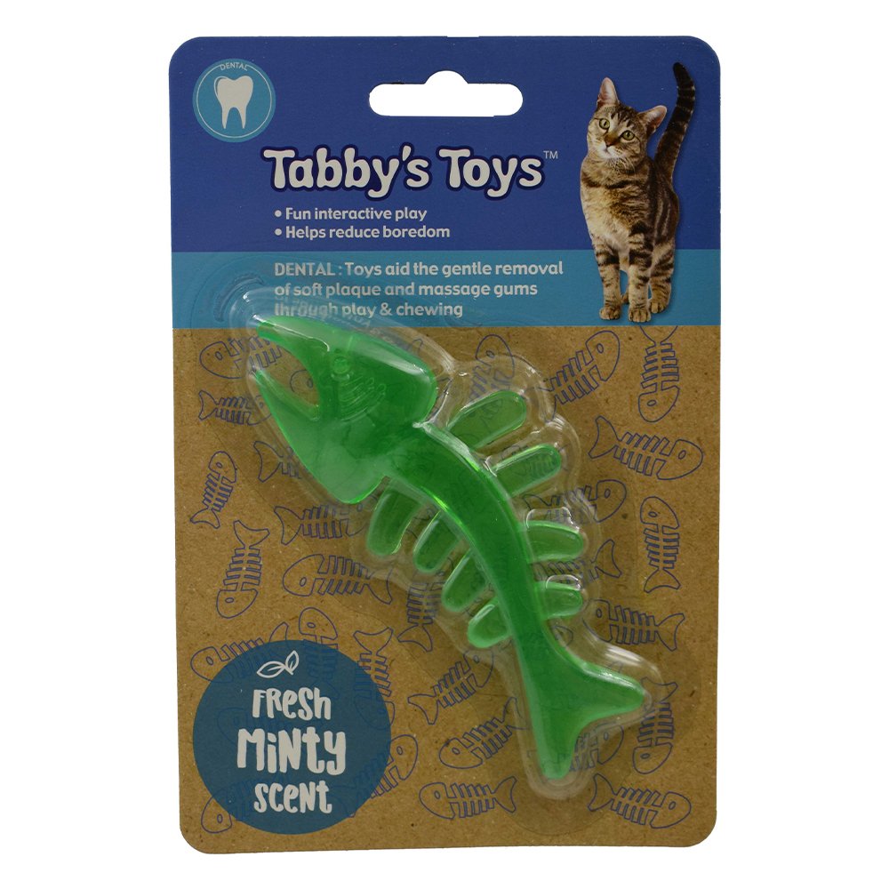 Tabby's Toys Fish Skeleton - Green. Interactive Dental Toy for Cats.
