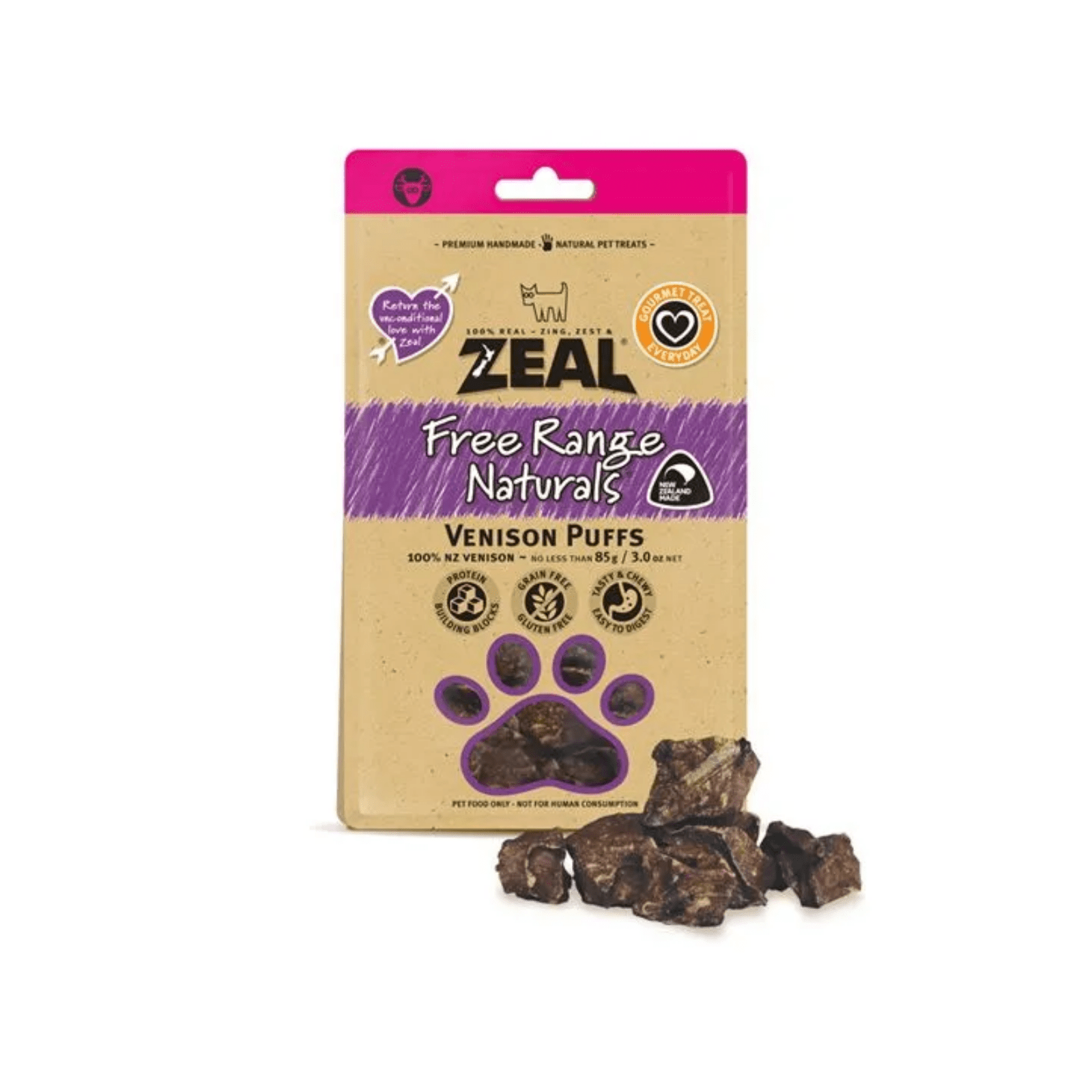 Zeal Dog Treats, Free Range Naturals Venison Puffs.