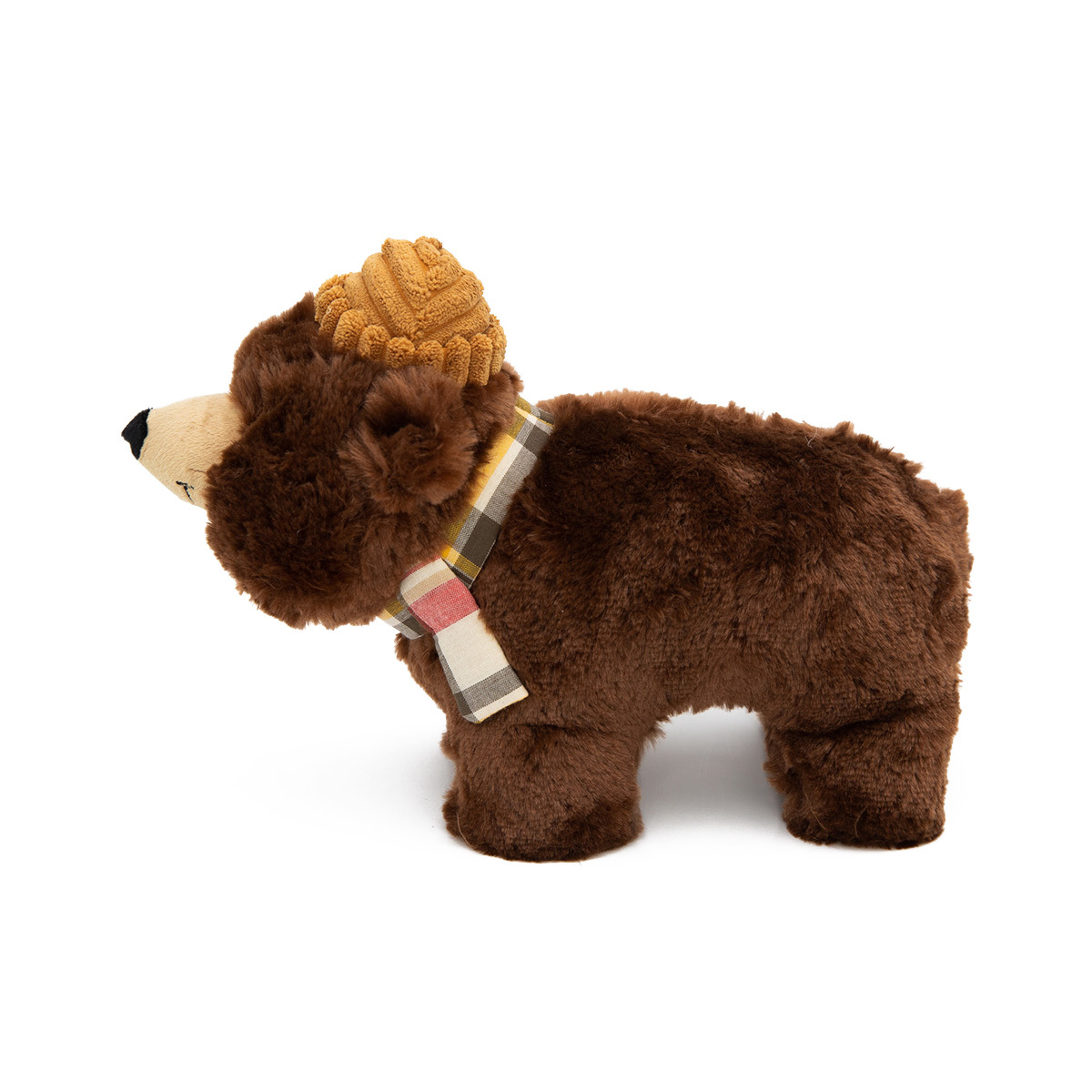 ZippyPaws Grunterz Bear Plush Dog Toy with stylish hat and scarf.