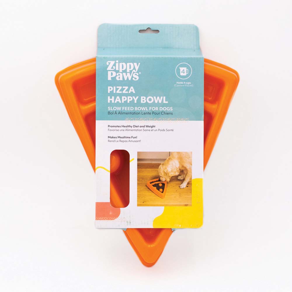 Slow Feed - ZippyPaws Pizza Happy Bowl for Dogs in retail packaging.
