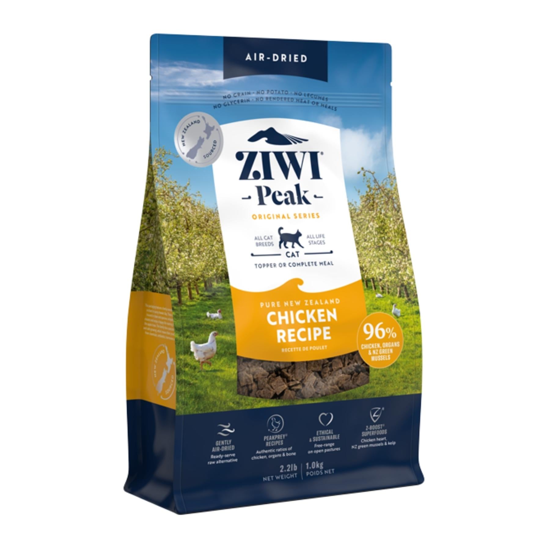 ZIWI Peak Dry Cat Food Chicken Recipe 1kg bag - front view.