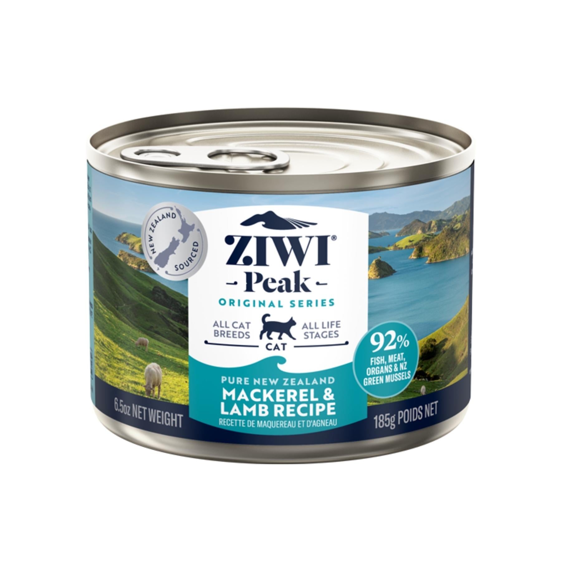 ZIWI Peak Wet Cat Food Mackerel & Lamb Recipe 185g Can.