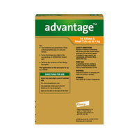 Advantage Flea Treatment for Small Cats 0-4kg – Back view of packaging with detailed usage instructions, safety information, and product benefits.