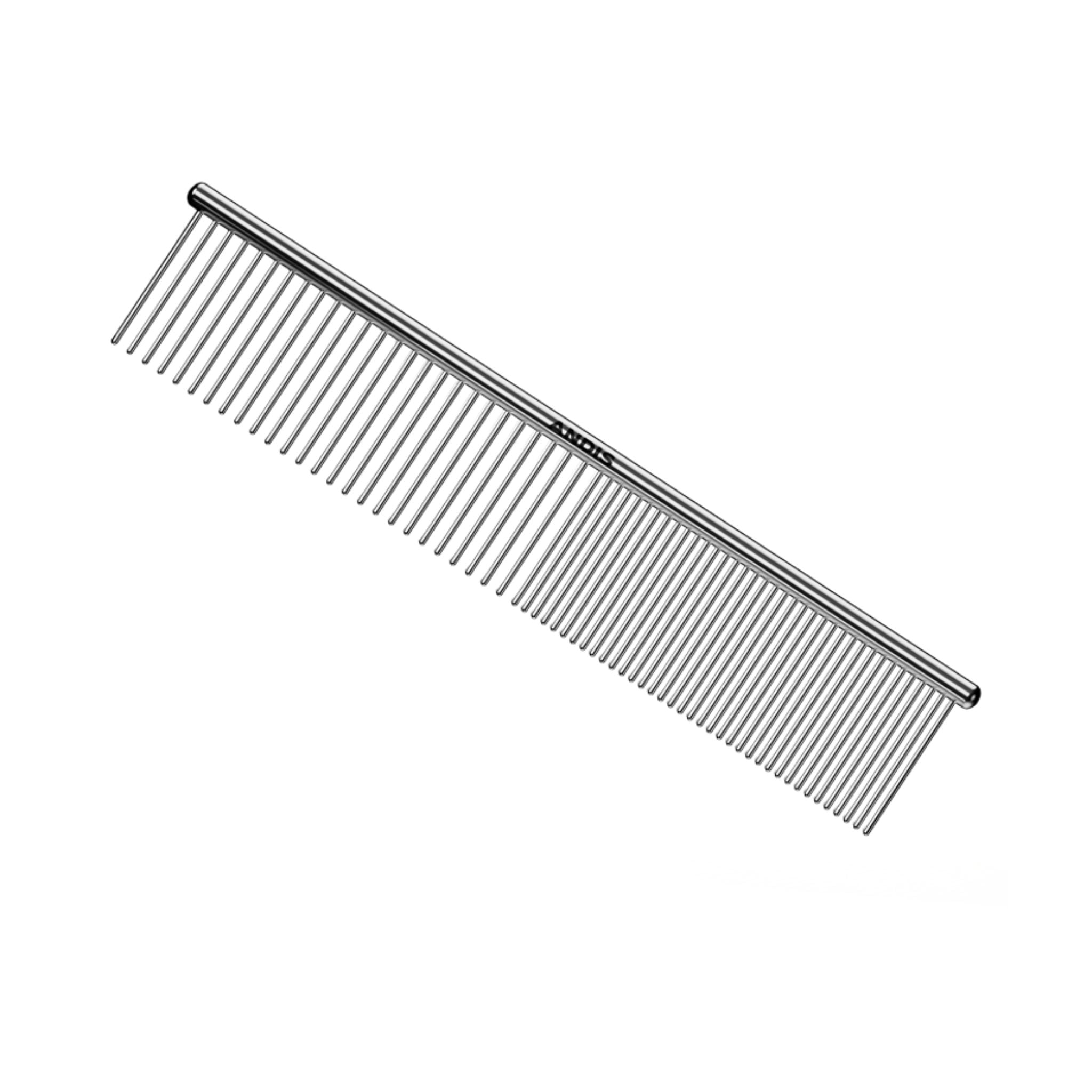 Full-length image of the Andis comb at an angle, displaying the entire comb and its durable steel teeth.