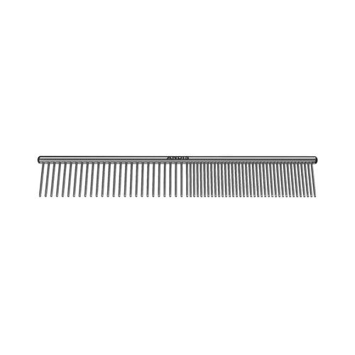 Andis 7.5" Steel Comb flat lay showing the dual-tooth design end to end