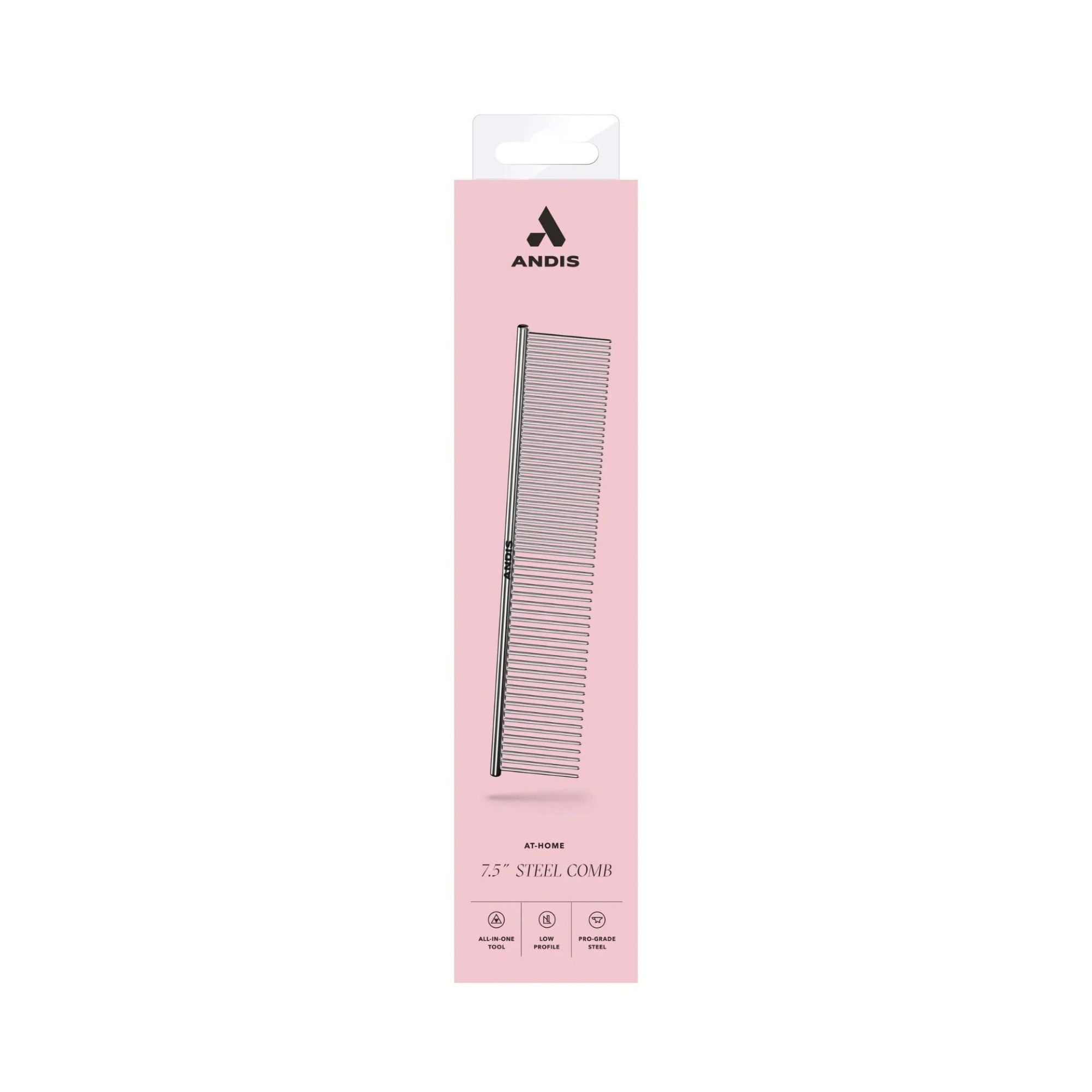 Andis 7.5" Steel Comb retail packaging, front view