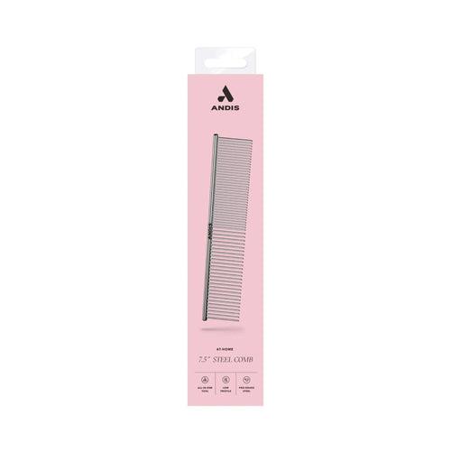 Andis 7.5" Steel Comb retail packaging, front view