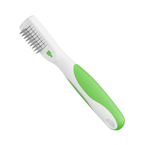 Angle front view of the Andis Dematting Tool featuring the blade and handle.