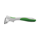 Andis Deshedding Tool for dogs, front view showing the curved stainless steel blade and green anti-slip handle
