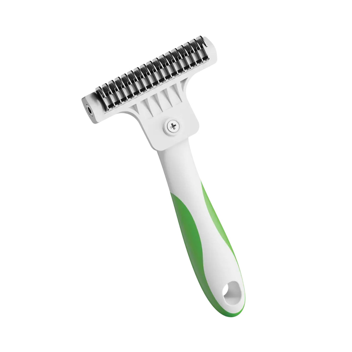 Andis Deshedding Tool showing the head's hinge and securing screw where the blade attaches to the handle