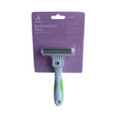 Andis Deshedding Tool shown in its retail packaging, listing key features and all dog sizes suitability