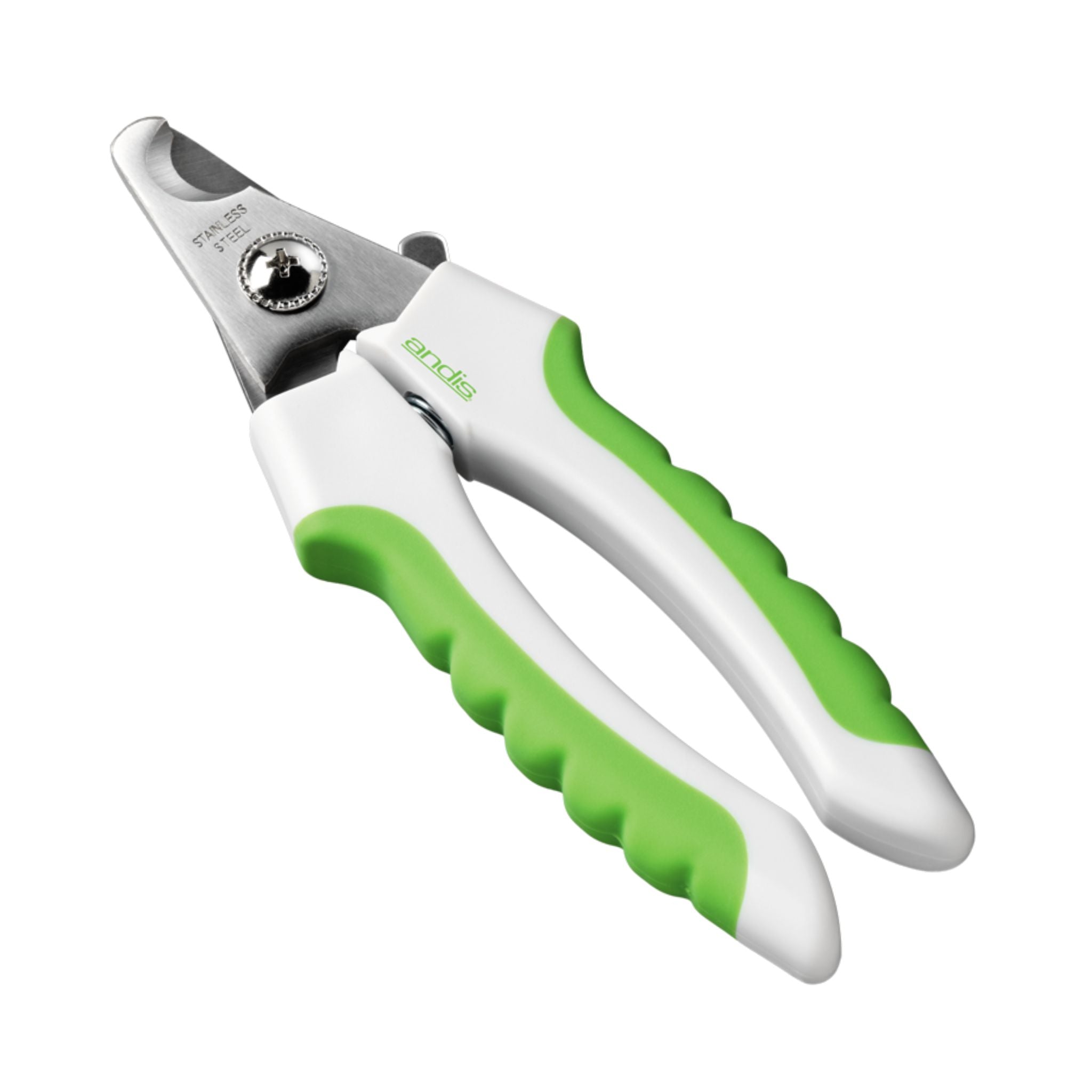 Front-facing angled view of the Andis Nail Clipper, showcasing the heavy-duty stainless-steel blades and ergonomic design.