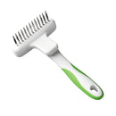 Angled front view of the Andis Flexible Rake Comb in white and green with 13 long rotating teeth, designed for small to medium-sized dogs.