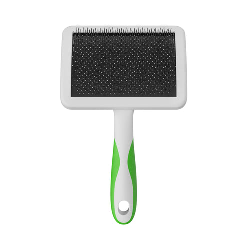 Overhead view of the Andis Large Firm Slicker Brush, showing the bristle layout and handle positioning for easy grooming.