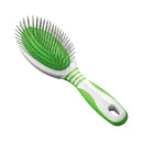 Angled front view of the Andis Large Pin Brush with white and green handle for grooming medium to large dogs.