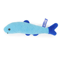 Blue fish-shaped cat toy with Battersea branding, ideal for pouncing.